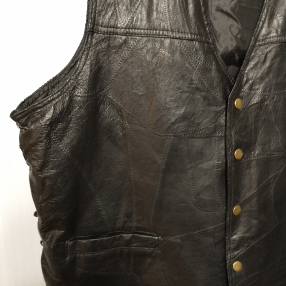 Mens Genuine Leathr Vest Navarre Blk Biker Italian Snap Motorcycle 2X Big & Tall - Picture 7 of 15
